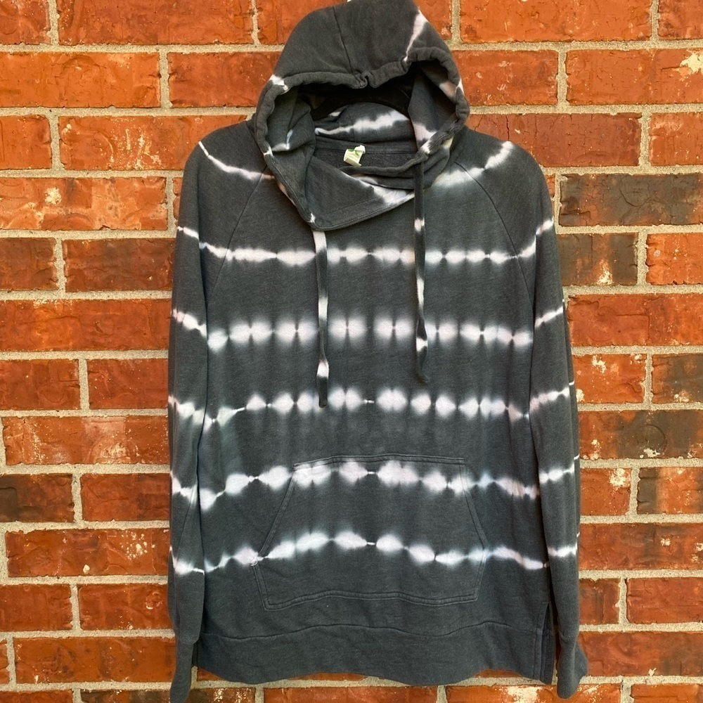 Green Tea Womens Large Gray Tie Dye Hooded Pullover Sweater Sweatshirt